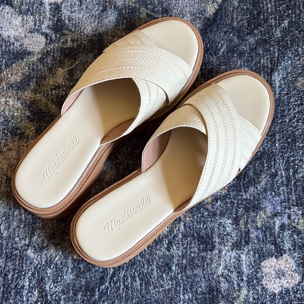NEW Madewell Pieced Crisscross Slides in cream leather size 7